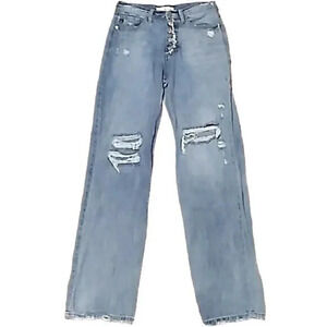 KanCan Distressed Button Fly High Rise Bootcut Jeans